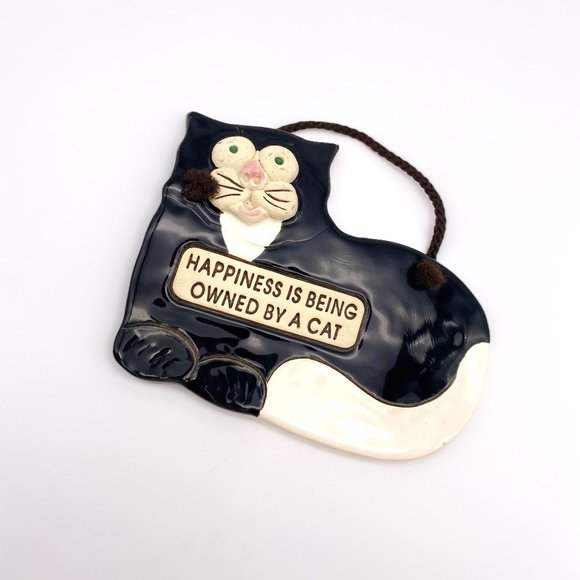 1990s Cat Wall Decor Sign - "Happiness is being owned by a cat" - Picture 4 of 4